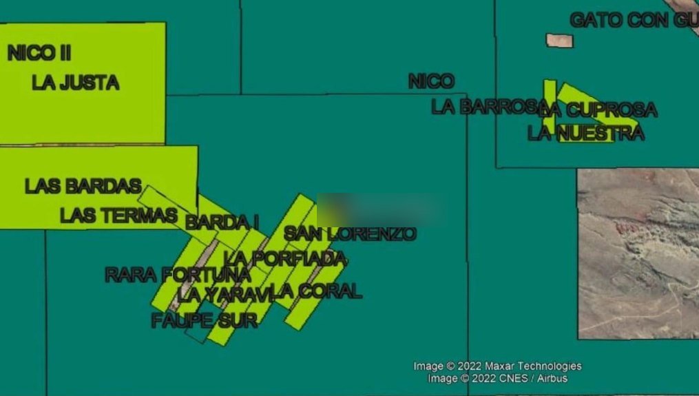 Mapa de pertenencias mineras — Mina Las Bardas, Neuquén